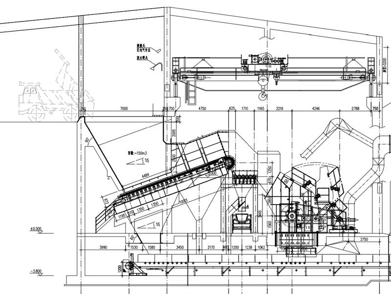 圖解重型板式給料機(jī)和泥石分離機(jī)的工藝布置。
